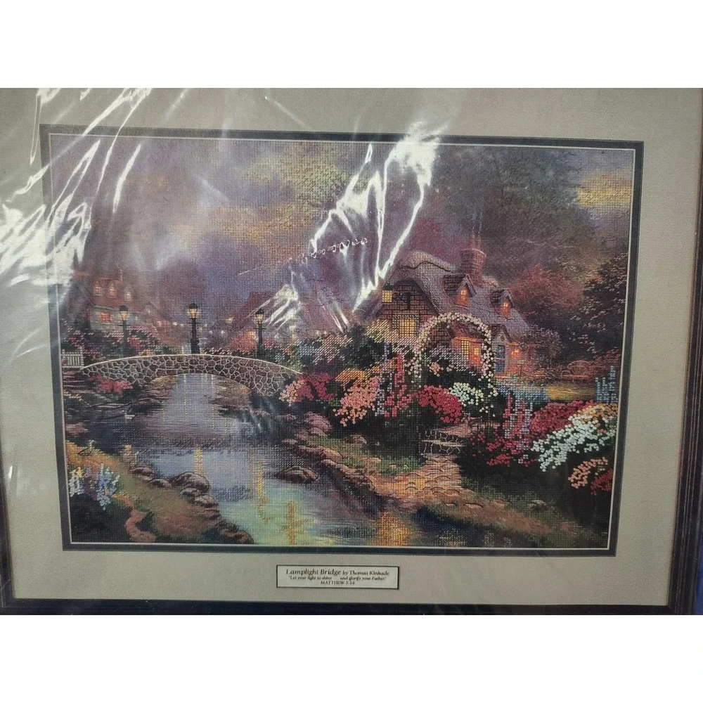 Thomas Kinkade Cross‎ Stitch Kit Lamplight Bridge Candamar Designs Vintage NEW